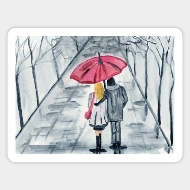 Under the Rain Watercolor Painting Sticker by EugeniaAlvarez